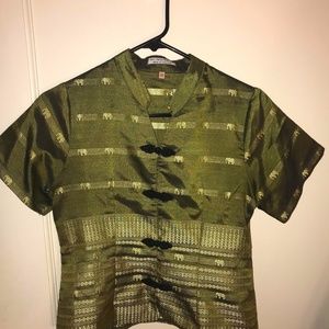 100% thai silk shirt green